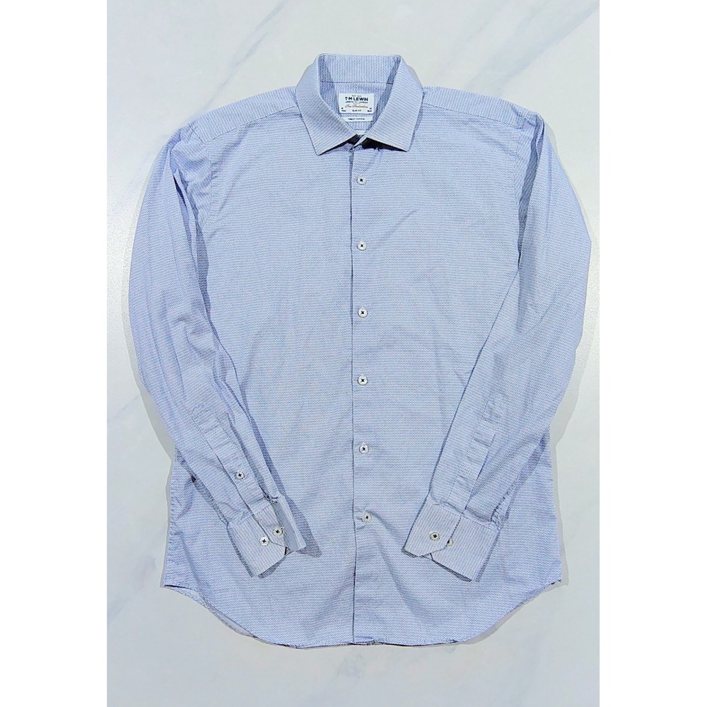 TM Lewin Men's 16-35 Long Sleeve Button Up Shirt Slim Blue Finest Cotton - Picture 2 of 10
